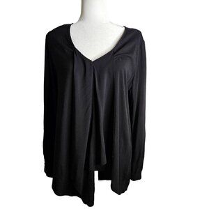 Soft Surroundings Medium  Asymmetrical Lagenlook V-Neck Black Top Long Sleeve
